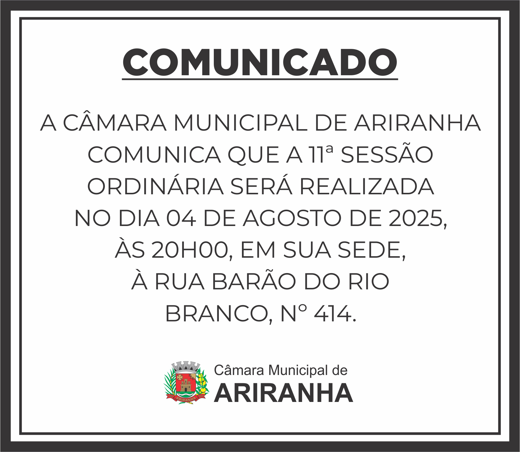 Câmara Municipal de Ariranha realiza 11ª Sessão Ordinária no dia 4 de agosto