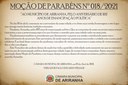 MOÇÃO DE PARABÉNS Nº 018/2021 MOÇÃO DE PARABÉNS Nº 018/2021
