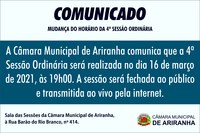 MUDANÇA DO HORÁRIO DA 4ª SESSÃO ORDINÁRIA