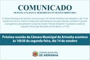 Próxima reunião da Câmara Municipal de Ariranha acontece às 16h30 da segunda-feira, dia 14 de outubro Próxima reunião da Câmara Municipal de Ariranha acontece às 16h30 da segunda-feira, dia 14 de outubro