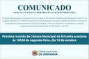 Próxima reunião da Câmara Municipal de Ariranha acontece às 16h30 da segunda-feira, dia 14 de outubro